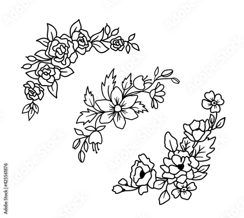 Vector set of floral corners on white background