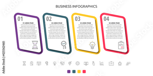 Modern and simple flat vector infographic with 4 rectangles, steps. Design with marketing for timeline, diagram, business, web, banner, flowchart, info graph, timeline, content, levels, chart