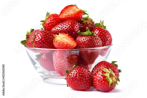 Glass bowl of Fresh strawberry isolated on white background