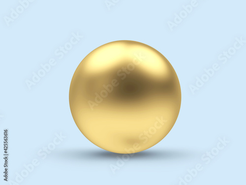 Golden sphere or ball close-up on blue. 3d illustration 