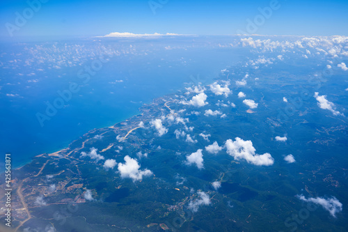 Daytime view from a flying plane at high altitude