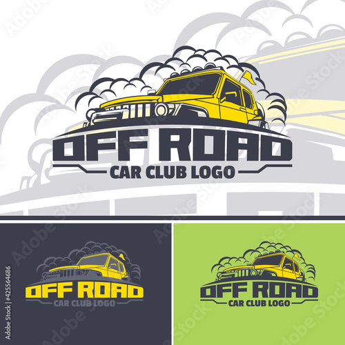 Off-road car logo template in three versions. Two colors artwork.