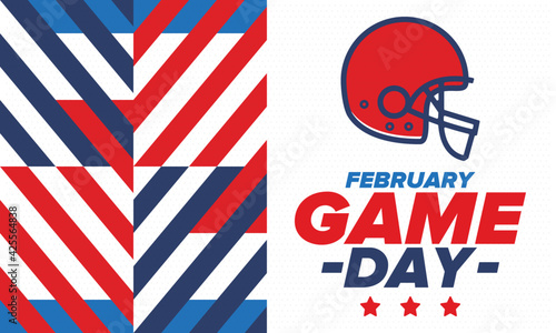 Game Day. American football playoff. Super Party in United States. Final game of regular season. Professional team championship. Ball for american football. Sport poster. Vector illustration