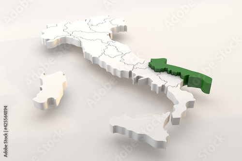 Italy map a 3d render isolated with Puglia italian regions