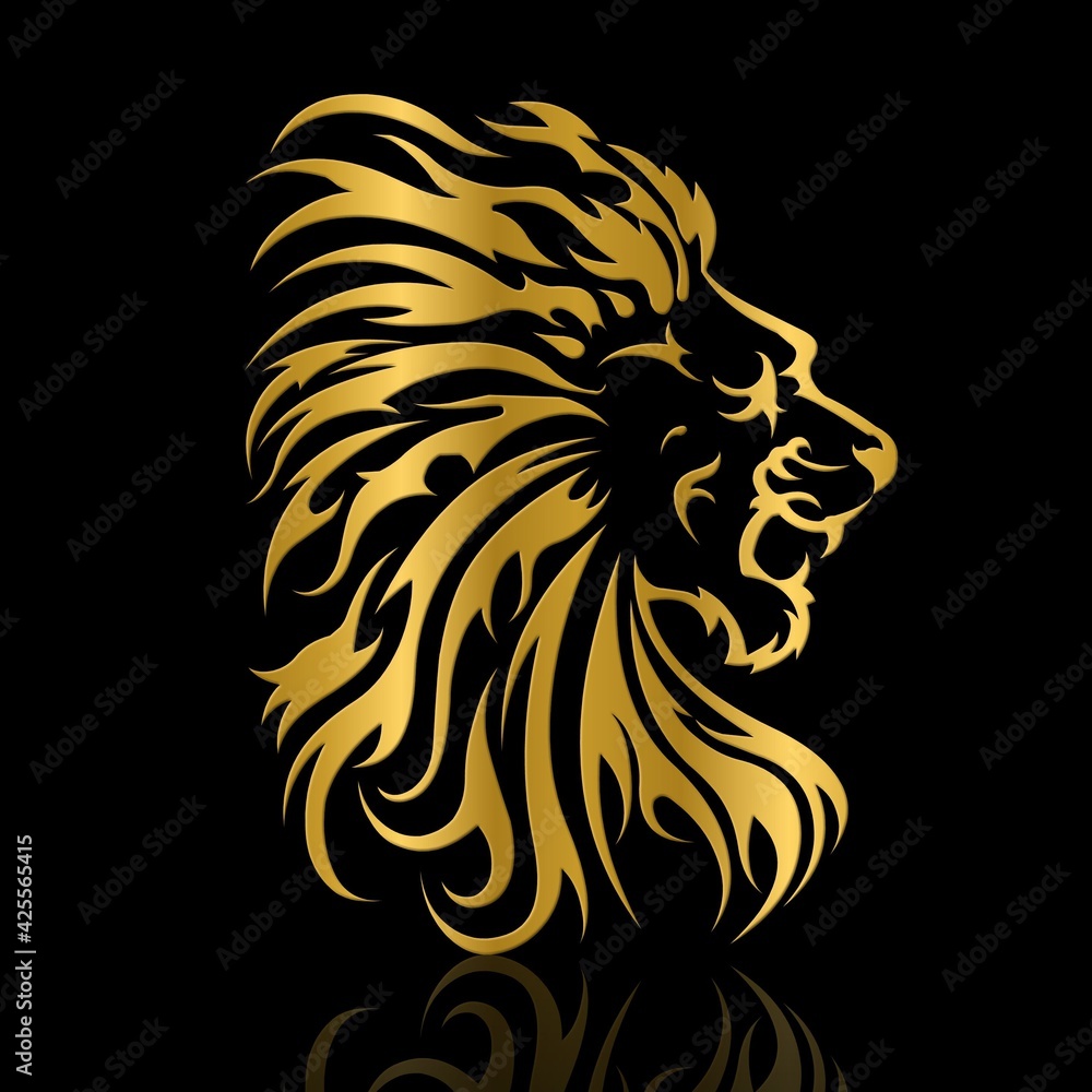 Naklejka premium Golden lion on black background