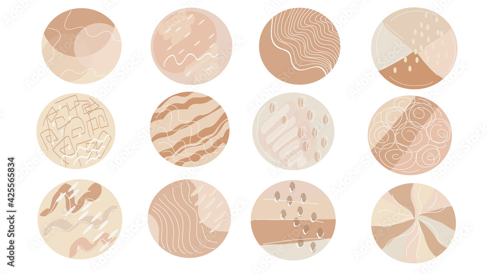 Round icons for social media stories. Perfect for bloggers. Abstract various vector highlight covers with tropical elements, shapes, plants. Round icons for social media stories. Perfect for bloggers. Abstract various vector highlight covers with tropical elements, shapes, plants.