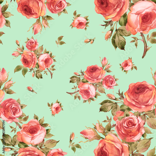  Watercolor roses seamless pattern