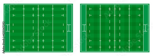 rugby field markings lines with different types of grass, rugby playground top view. Sports ground for active recreation. Vector photo