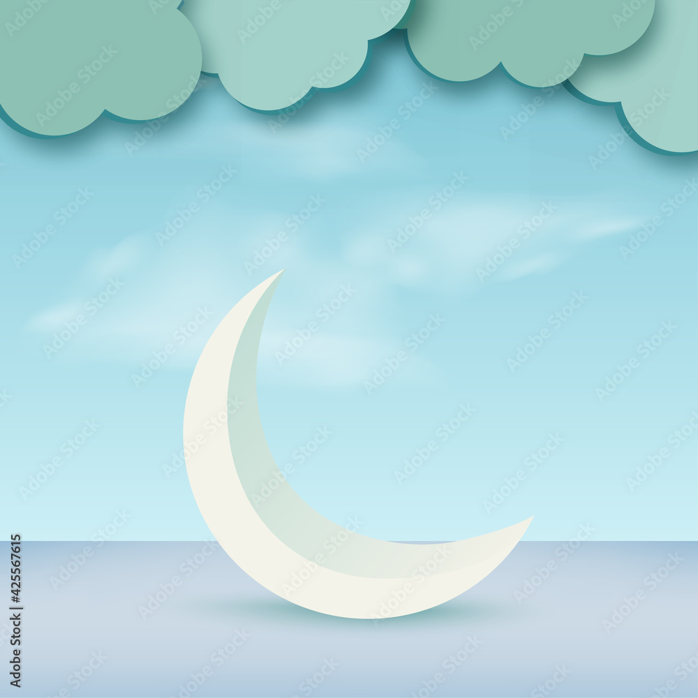 Ramadan kareem with blue 3d crescent moon. Vector Ramadan kareem with blue 3d crescent moon. Vector