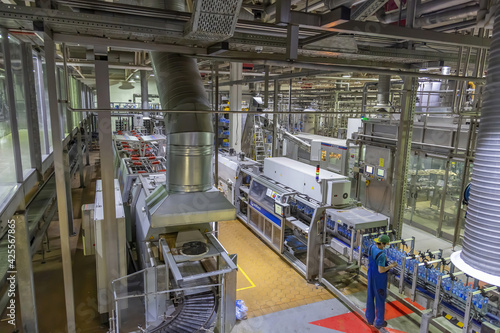 Technological equipment, industrial tools and machinery for the production of beer in Moscow Brewing Company plant. Mytishchi, Russia