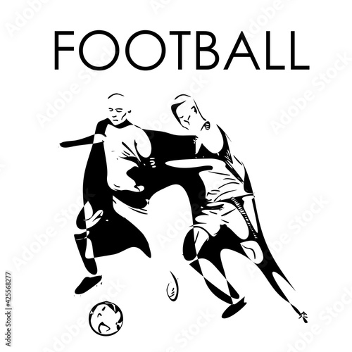 Two football players with the ball. Illustration on the theme of football, championship, sports. Vector. 