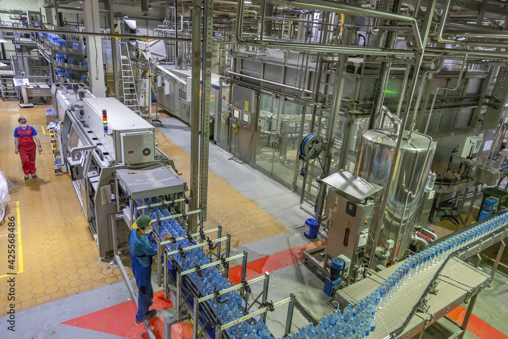 Technological equipment, industrial tools and machinery for the production of beer in Moscow Brewing Company plant. Mytishchi, Russia