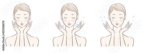 肌の手入れをする女性、ベクターイラスト