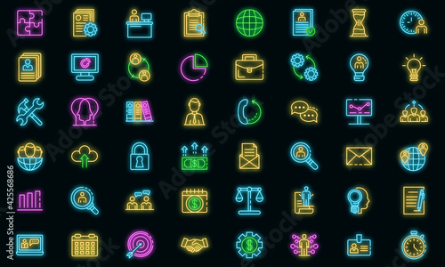 Administrator icons set. Outline set of administrator vector icons neon color on black