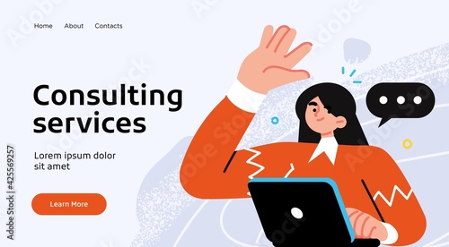 Professionals customer support service. Landing page template design. Modern flat design concept of web page design for website. Vector