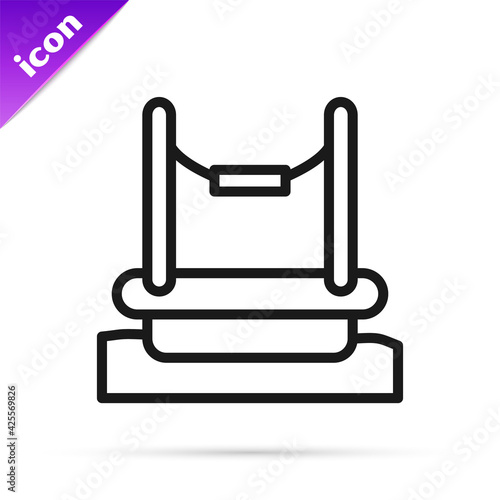 Black line Bungee trampoline attraction with metal ladder icon isolated on white background. Vector