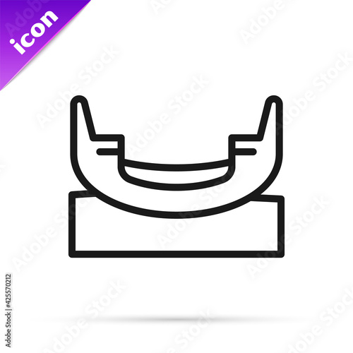 Black line Boat swing icon isolated on white background. Childrens entertainment playground. Attraction riding ship, swinging boat. Amusement park. Vector