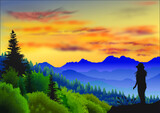 The Great Smoky Mountains National Park - Gatlinburg, Tennessee, USA. Digital drawing, vector, landscape background outdoor.