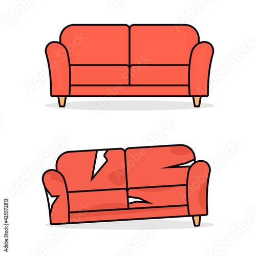 New and old sofa icon. Clipart image isolated on white background