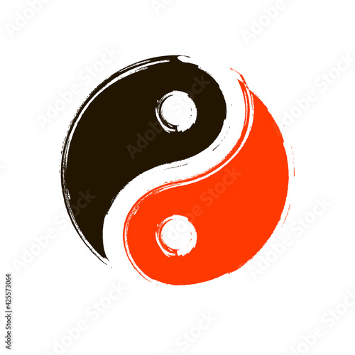 Yin Yang symbol brush stroke. Clipart image isolated on white background