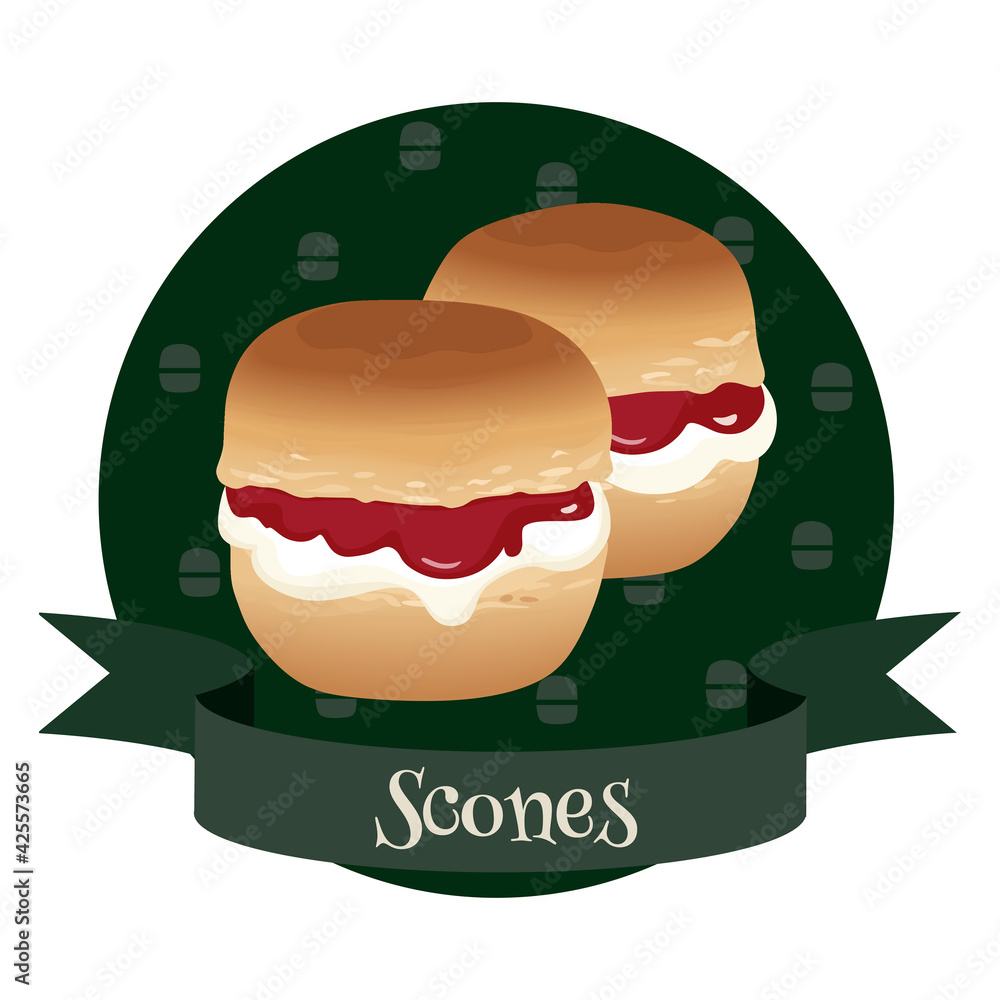 Scones traditional british bun with cream and jam. Vector illustration. Scones traditional british bun with cream and jam. Vector illustration.