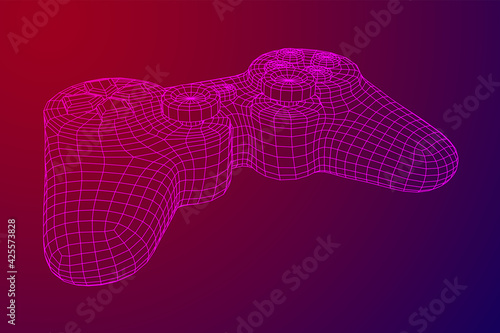 Game controller or gamepad for videogames. Wireframe low poly mesh vector illustration.