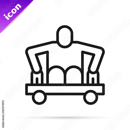 Black line Man without legs sitting wheelchair icon isolated on white background. Disability concept. Guy with physical disabilities. Vector