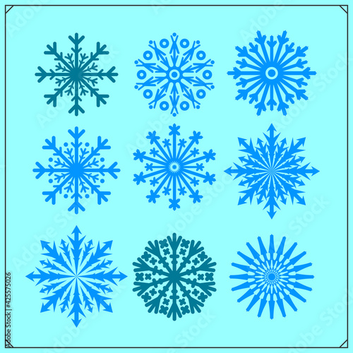 Vector set of beautiful openwork snowflakes. Winter design elements.