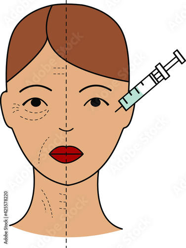Anti-aging treatments for women, botox and fillers. flat vector on white background