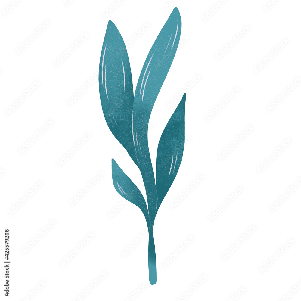 Obraz premium Raster leaf. Floral illustration on white background. Botanical image can be used for wedding invitation, design template, greeting card, patterns fill.