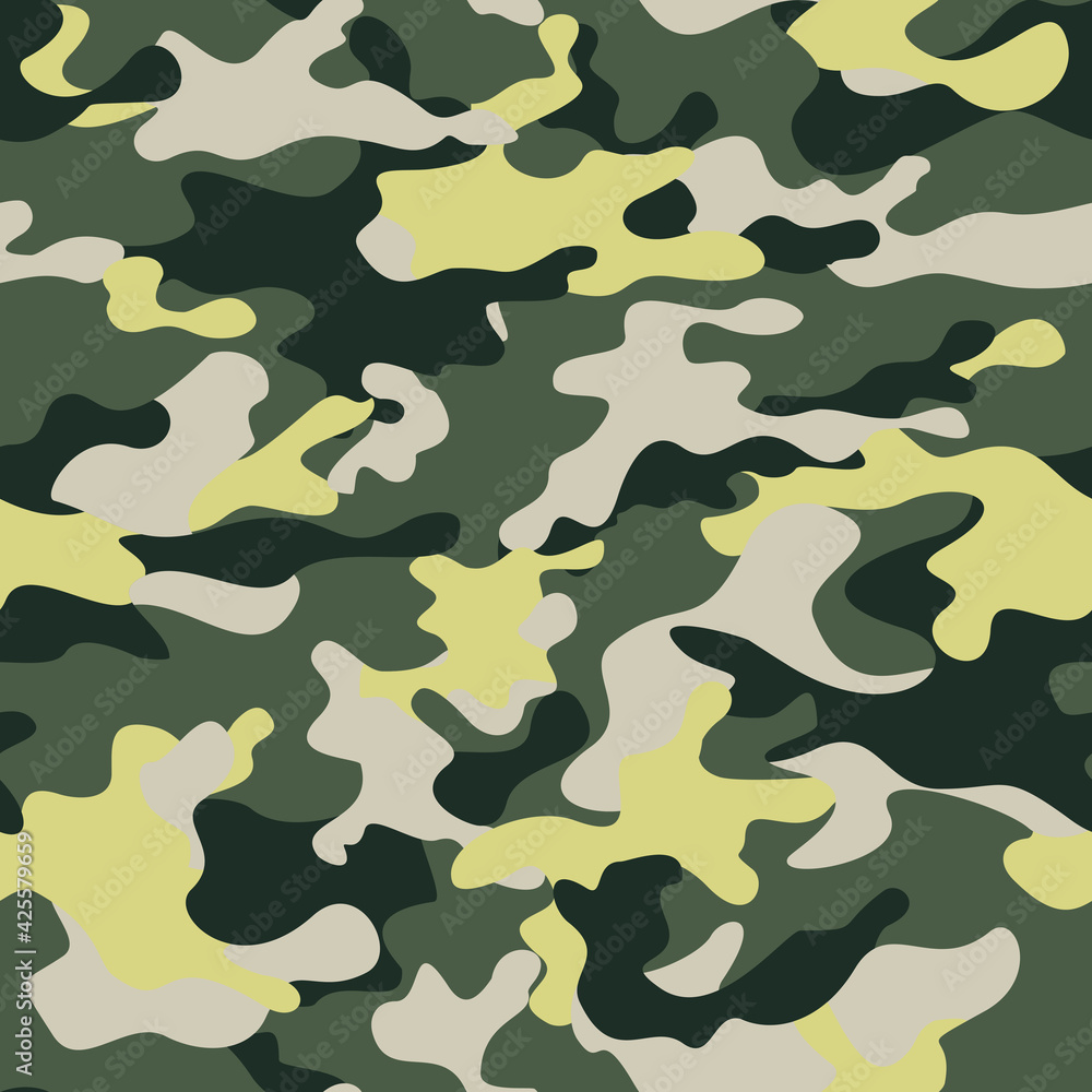Fototapeta premium Camouflage green seamless vector pattern, military texture for printing.