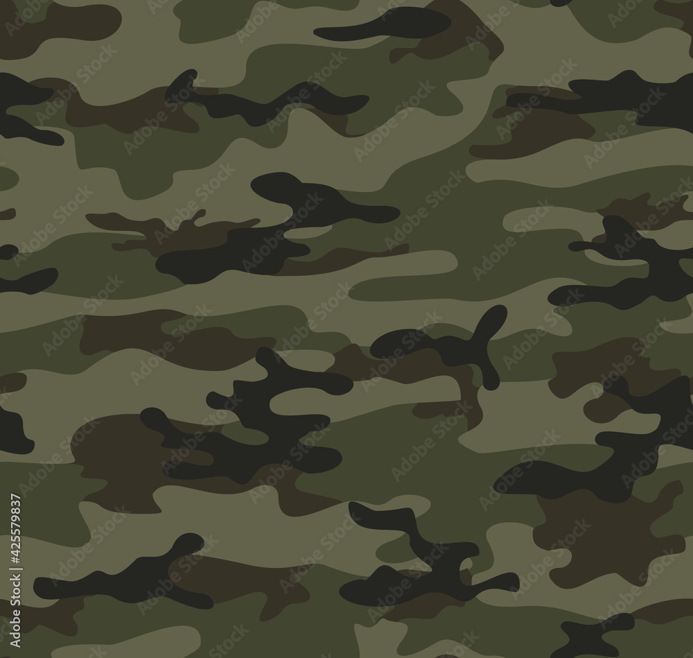 Fototapeta premium Khaki camouflage seamless pattern, classic texture for printing.