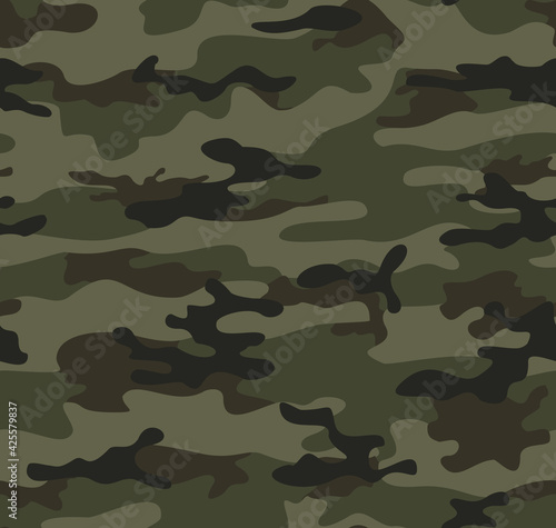 Khaki camouflage seamless pattern, classic texture for printing.