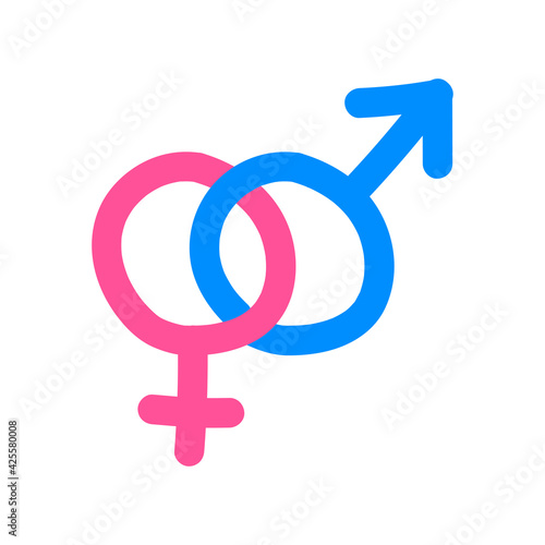 Symbol of man and woman hand-drawn isolated on a white background. Heterosexuality. Gender. Doodle style. Vector illustration