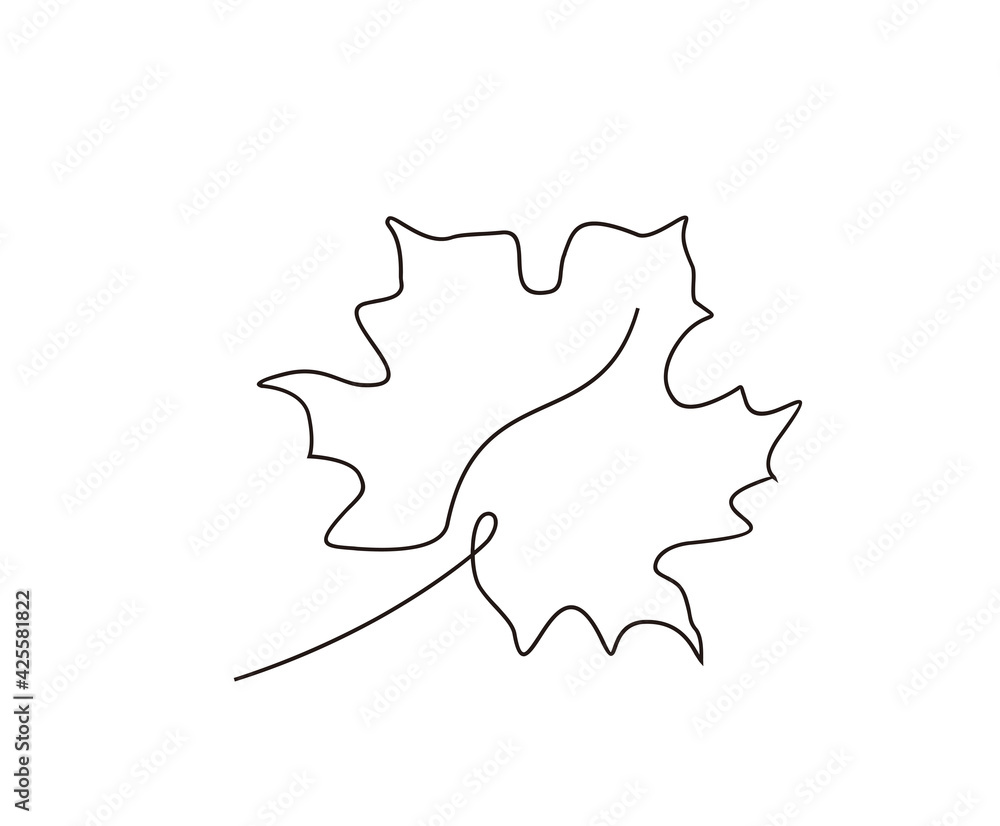 Continuous line drawing of maple leaf. Abstract single maple art design. Continuous line drawing of maple leaf. Abstract single maple art design.