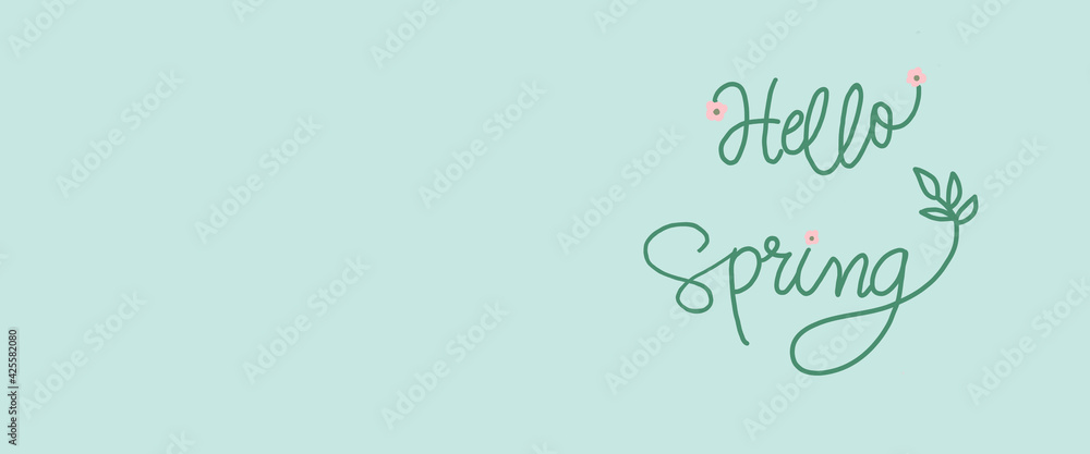 Hello spring design word on green background with copy space, illustration template for spring season Hello spring design word on green background with copy space, illustration template for spring season