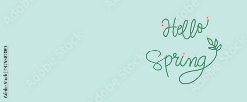 Hello spring design word on green background with copy space, illustration template for spring season photo