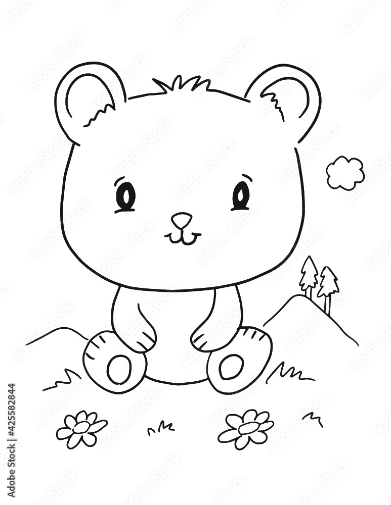 Cute Panda Bear Cub Coloring Book Page Vector Illustration Art Stock