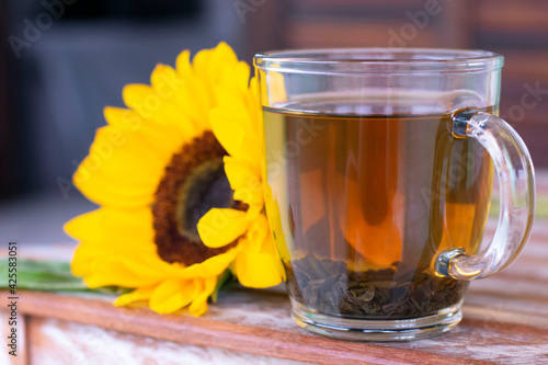 cup of tea with sunflower