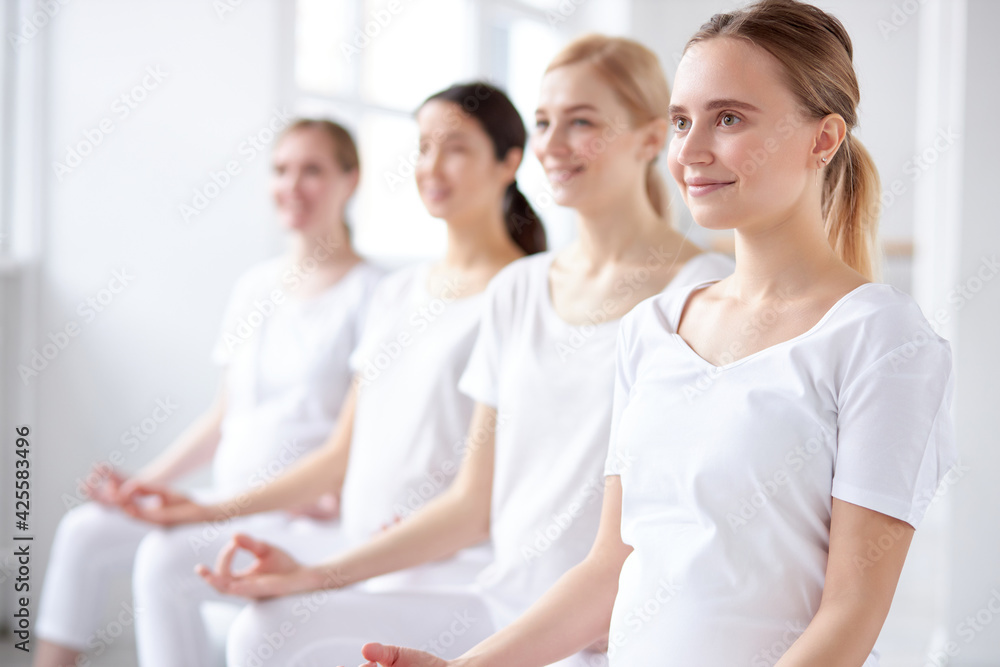 Calm pose young pregnant women practice yoga for pregnant to meditation and exercise Calm pose young pregnant women practice yoga for pregnant to meditation and exercise
