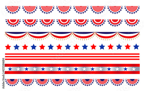 American abstract flag symbols decorative banner border divider set.