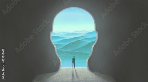 Photography Brain mind soul and hope concept art, 3d illustration, surreal nature landscape