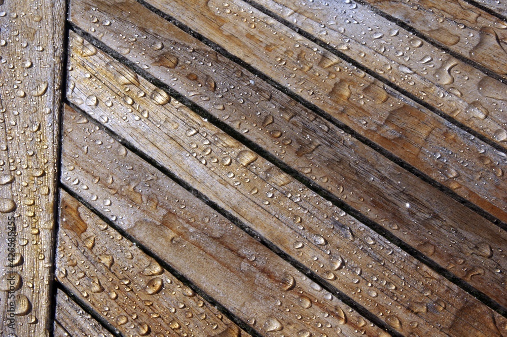 Regen auf beschichtetem Holz