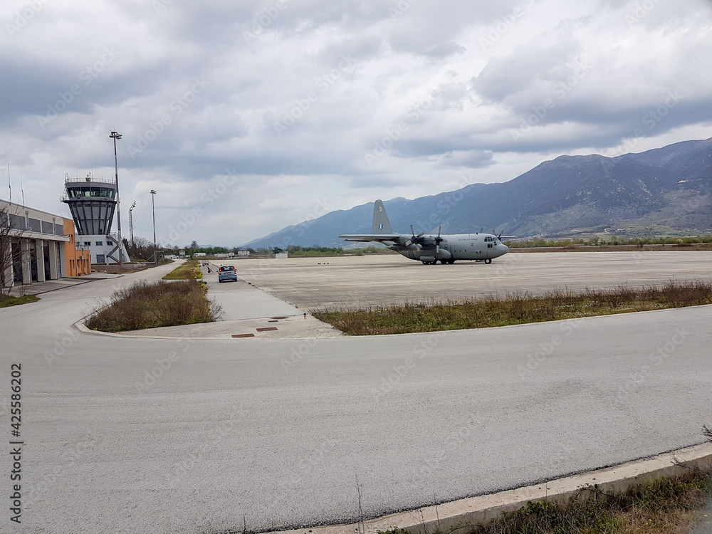 airplane plane c-130 military in ioannina airport greece Stock Photo ...