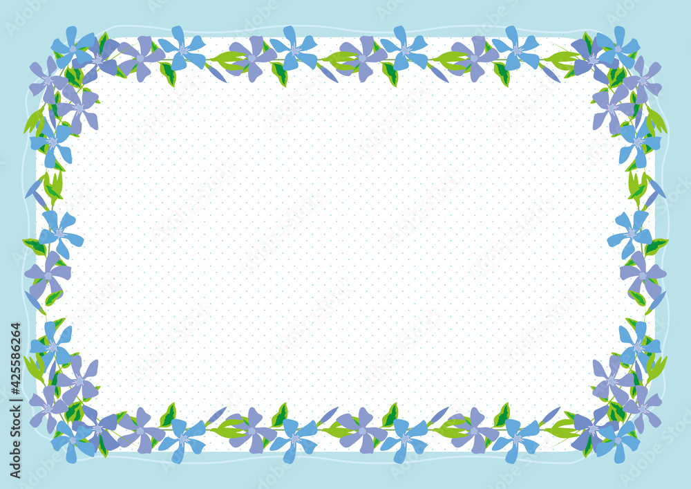 Pastel Blue Frame with Big leaf Periwinkle and Pastel Blue Polka Dot Background Pastel Blue Frame with Big leaf Periwinkle and Pastel Blue Polka Dot Background