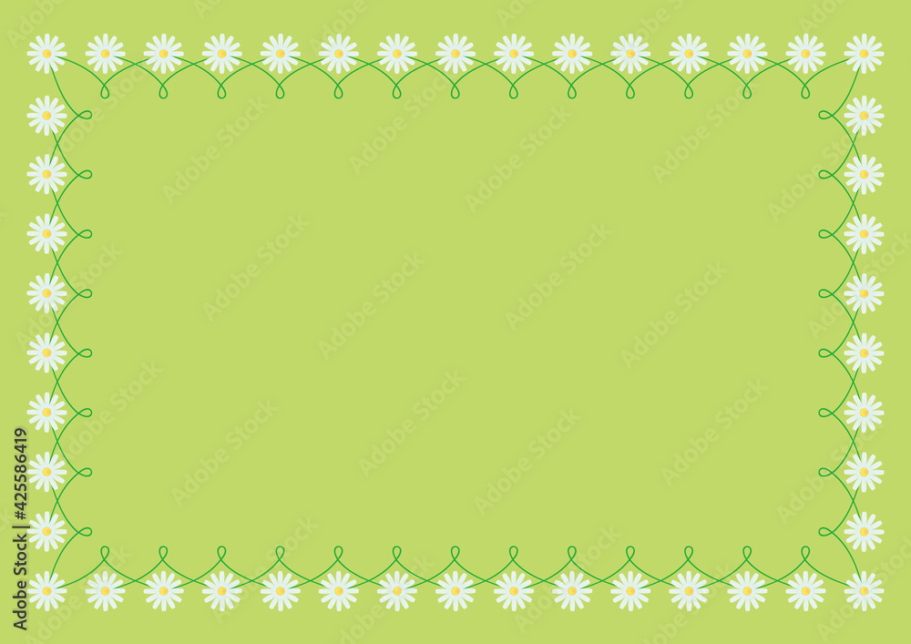 White Small Flower and Stem Border, Light Green Background White Small Flower and Stem Border, Light Green Background