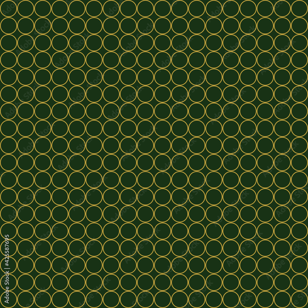 Gold circles on green background, Seamless Pattern. Endless Texture With Many Round Shapes. Gold circles on green background, Seamless Pattern. Endless Texture With Many Round Shapes.