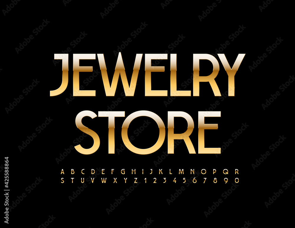 Vector elite logo Jewelry Store. Stylish metallic Font. Golden set of Alphabet Letters and Numbers Vector elite logo Jewelry Store. Stylish metallic Font. Golden set of Alphabet Letters and Numbers