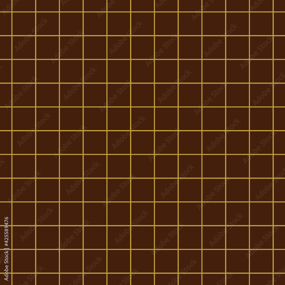 Geometric golden grid on brown background. Seamless fine abstract pattern, wrapping paper