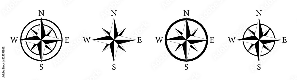 Compass icon. Nautical compass for travel with sign of north, south